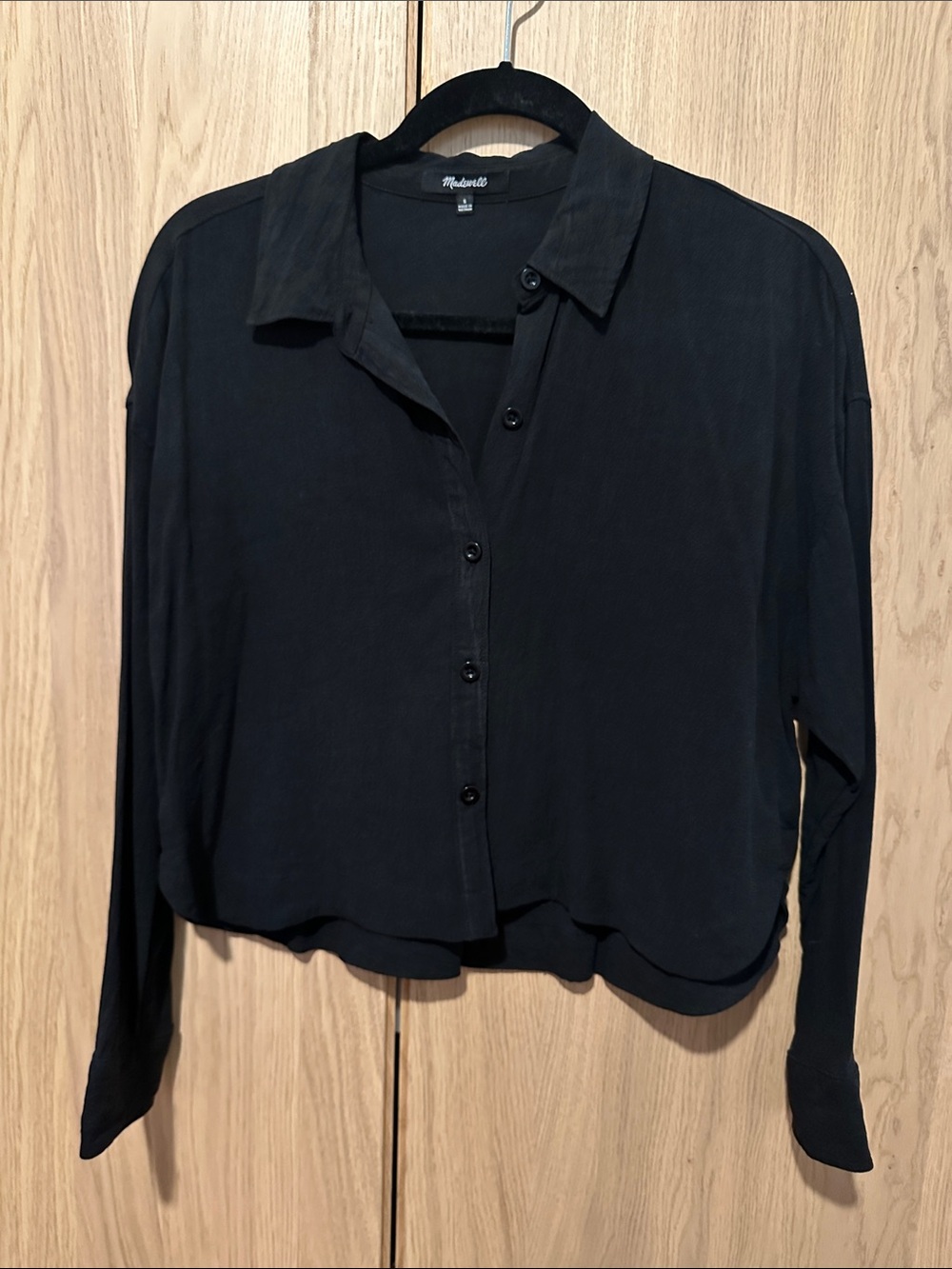 Madewell Black Button-Front Long-Sleeve Shirt Blouse
